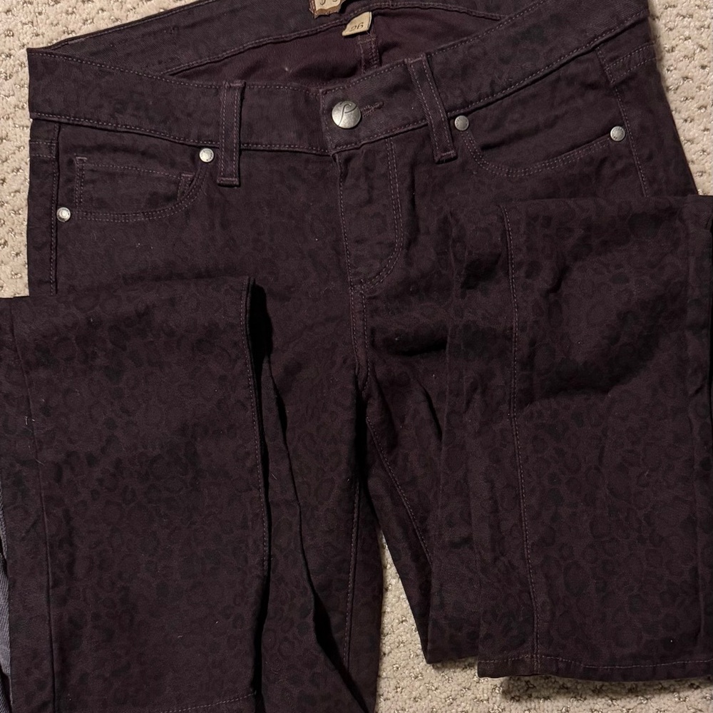 Paige Women's Peg Skinny Plum Purple Cheetah Print Jeans Size 26